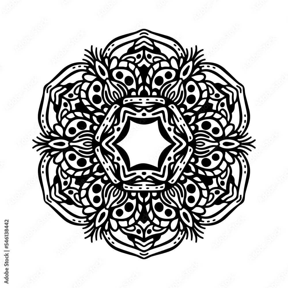 Circular pattern in form of mandala for Henna, Mehndi, tattoo, decoration. Decorative ornament in ethnic oriental style. Coloring book page.