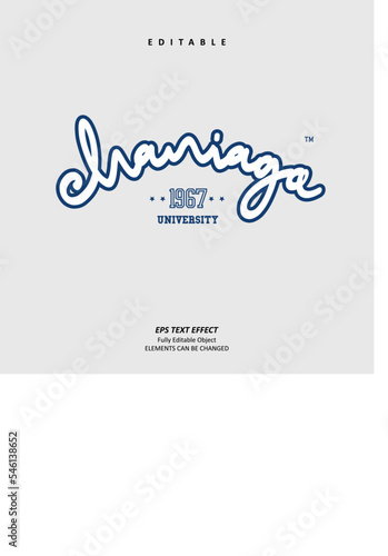 Editable Text Effect Vector of College Style Signature Typography for hoodie embroidery, class, academy, team