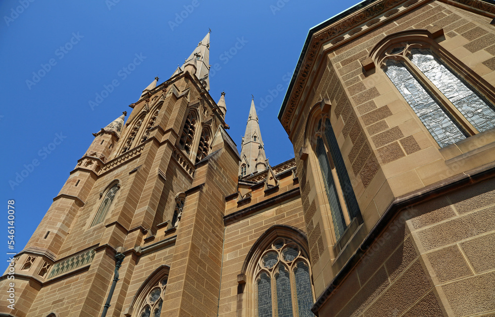Looking up east tower of St Mary's Cathedral - Sydney, Australia