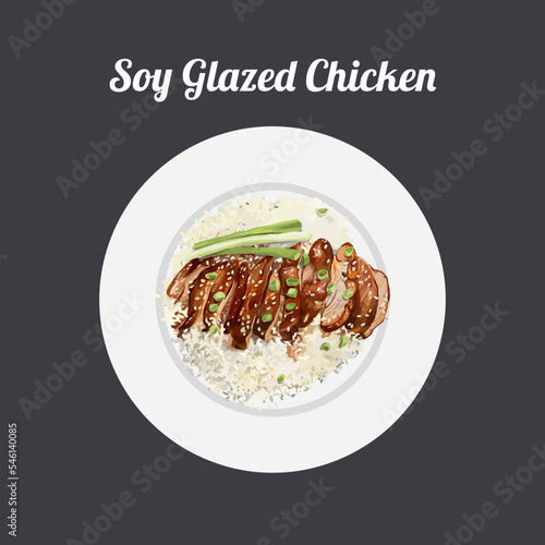 Soy Glazed Chicken. Hand drawn watercolor vector illustration