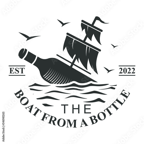 boat from a bottle design logo vector