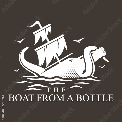 boat from a bottle design logo vector