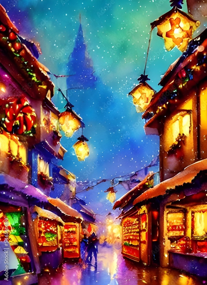 The Christmas market is bustling with people, the air electric with excitement. The stalls are laden with festive treats and trinkets, and the atmosphere is alive with laughter and good cheer. It's a 