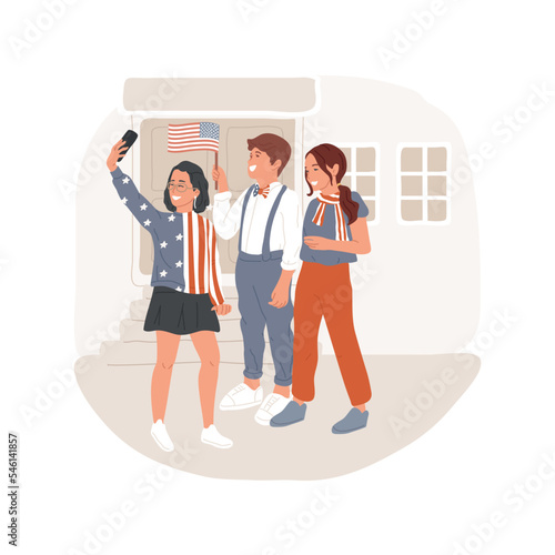 Patriot Day isolated cartoon vector illustration. Students dress up in national colors, awareness day, american patriotic style, raising hands, outfit, school spirit week vector cartoon.