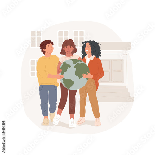 Earth day isolated cartoon vector illustration. Garbage free day, making project, students holding Earth model, ecological awareness, school spirit week, recycling lesson vector cartoon.