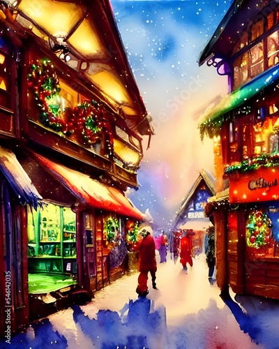 The Christmas market is illuminated by strings of twinkling lights. The air is permeated with the scent of evergreen trees and roasted chestnuts. Stalls are laden with handmade trinkets, savory delica