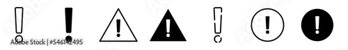 Conjunto de iconos de advertencia. Signo de admiración. Concepto de precaución, aviso. Signo de exclamación de diferentes estilos. Ilustración vectorial