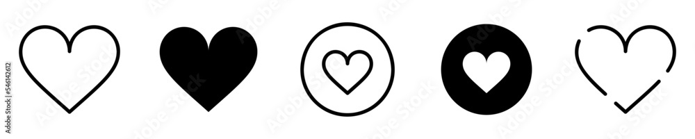Conjunto de iconos de corazones. San Valentín, romance. Concepto de amor. Corazón de diferentes estilos. Ilustración vectorial Conjunto de iconos de corazones. San Valentín, romance. Concepto de amor. Corazón de diferentes estilos. Ilustración vectorial