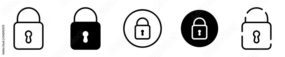 Conjunto de iconos de candado. Bloqueo de seguridad. Concepto de protección. Candados de seguridad de diferentes estilos. Ilustración vectorial Conjunto de iconos de candado. Bloqueo de seguridad. Concepto de protección. Candados de seguridad de diferentes estilos. Ilustración vectorial