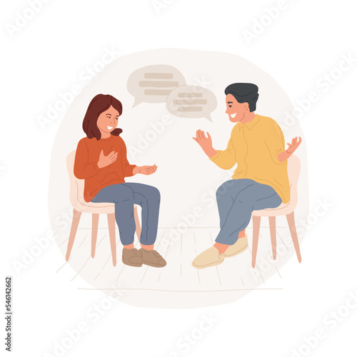 Debate club isolated cartoon vector illustration. Two students sitting, giving public speech on topic, building confidence, practice to debate, middle school student club vector cartoon. photo