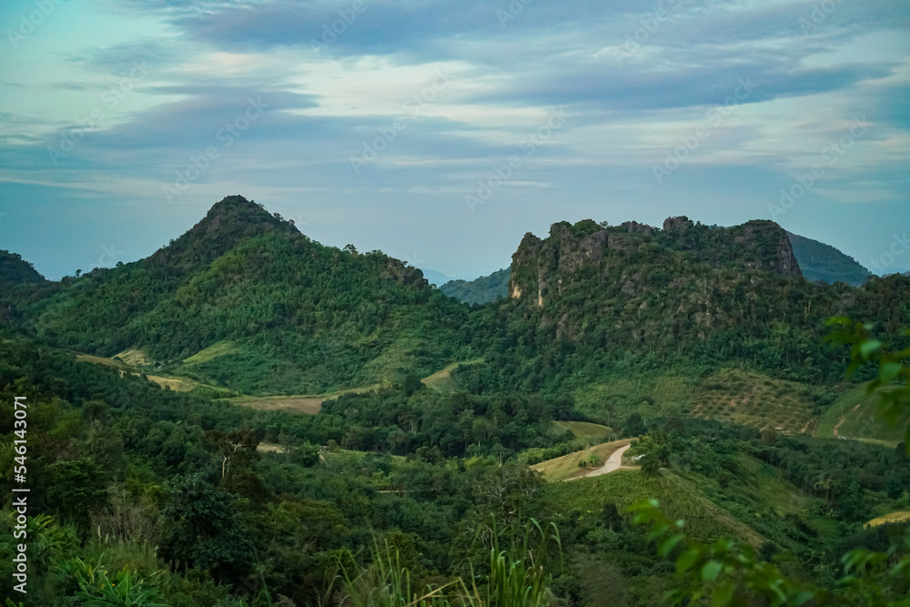 mountains and sky  In the quiet countryside on the banks of the Mekong River