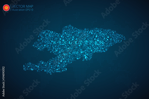 Map of Kyrgyzstan modern design with abstract digital technology mesh polygonal shapes on dark blue background. Vector Illustration Eps 10.
