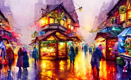 The Christmas market is always so lively and festive! The air is thick with the smell of mulled wine and gingerbread, and the sound of carolers fills the air. People are bustling about, buying present © dreamyart