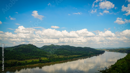 Fototapeta Naklejka Na Ścianę i Meble -  mountains and sky  In the quiet countryside on the banks of the Mekong River