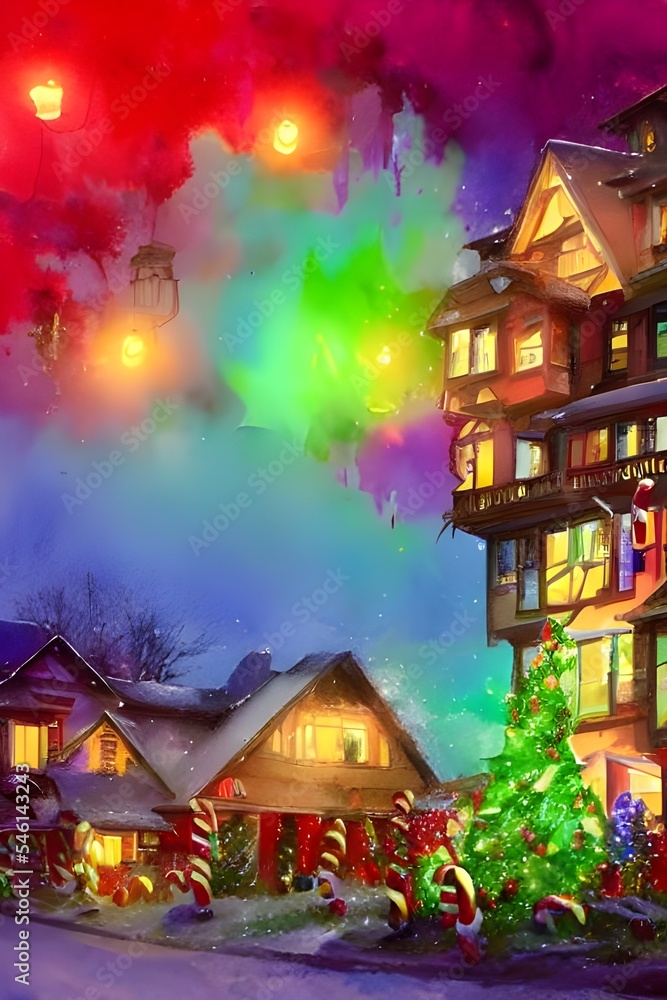 The house is covered in Christmas lights and decorations. There is a giant blow-up Santa Claus in the yard, and reindeer adorned with wreaths around their necks. The porch is lined with candles, and t The house is covered in Christmas lights and decorations. There is a giant blow-up Santa Claus in the yard, and reindeer adorned with wreaths around their necks. The porch is lined with candles, and t