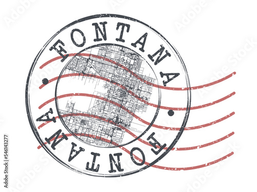 Fontana, CA, USA Stamp Map Postal. Silhouette Seal Roads and Streets. Passport Round Design. Vector Icon. Design Retro Travel National Symbol.