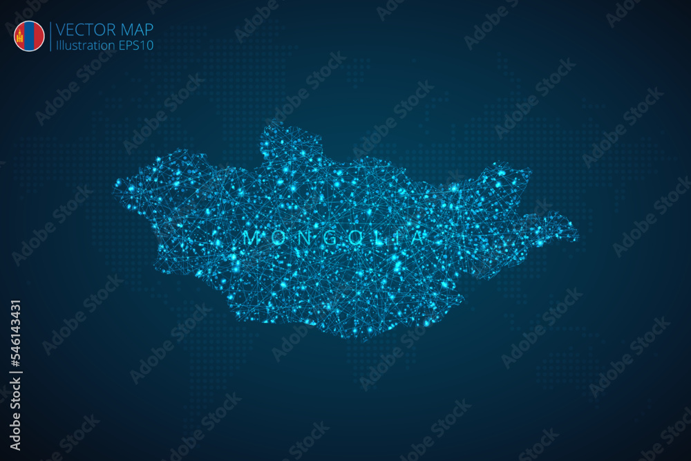 Map of Mongolia modern design with abstract digital technology mesh polygonal shapes on dark blue background. Vector Illustration Eps 10.