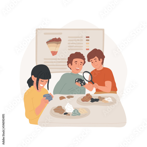 Earth science isolated cartoon vector illustration. Study natural resources, students explore rocks set, learning minerals and stones, earth science in middle school, education vector cartoon.