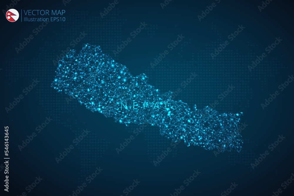 Map of Nepal modern design with abstract digital technology mesh polygonal shapes on dark blue background. Vector Illustration Eps 10.
