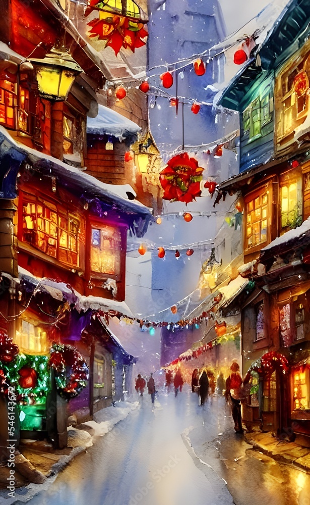 Naklejka premium The Christmas market evening is so magical. The lights, the smells, and the people make it feel like a scene from a movie. Every year, my family and I go to the market in search of unique gifts and ho