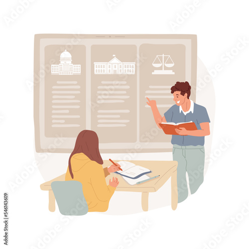 Learn branches of government isolated cartoon vector illustration. Social science, executive, juridical, legislative branches role, graphic table with three government buildings vector cartoon.