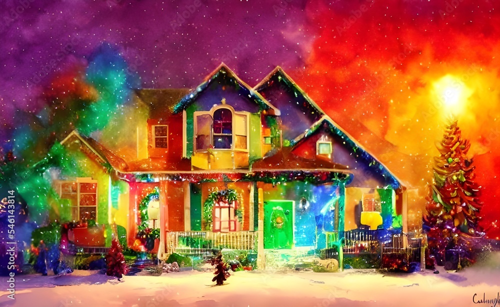 In the picture, there are house Christmas decorations. The decorations include a wreath on the door, lights in the windows, and a snowman on the front lawn. In the picture, there are house Christmas decorations. The decorations include a wreath on the door, lights in the windows, and a snowman on the front lawn.