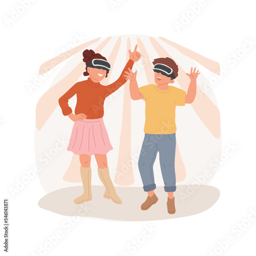 VR club isolated cartoon vector illustration. Students leisure time, play VR games together, middle school tech club, learn equipment, children wearing virtual reality glasses vector cartoon.