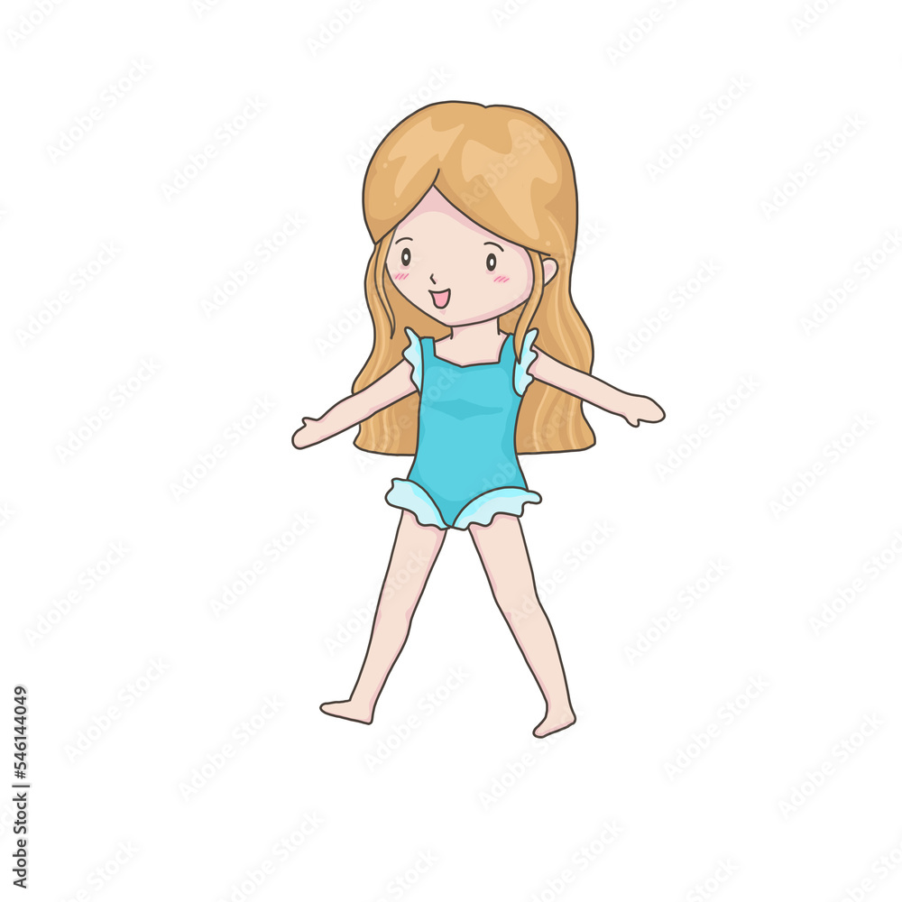 A girl in swim suit cartoon character illustration for summer holiday. A girl in swim suit cartoon character illustration for summer holiday.