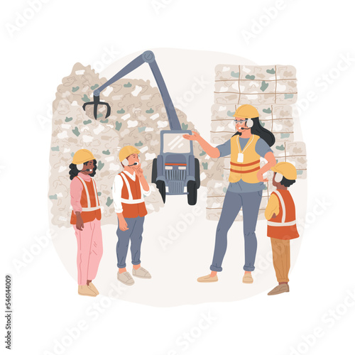 Recycling plant trip isolated cartoon vector illustration. Class trip to recycling center, learn how landfill works, environmental activity, school tour to plant, teach ecology vector cartoon.