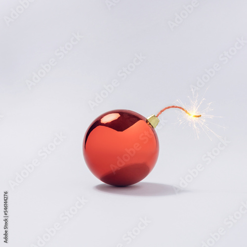 Christmas bauble decoration fuse bomb. Time for celebration. New Year concept.