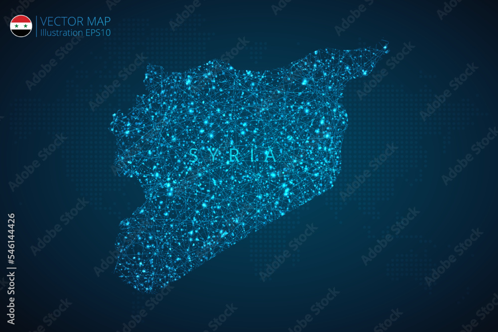Map of Syria modern design with abstract digital technology mesh polygonal shapes on dark blue background. Vector Illustration Eps 10.