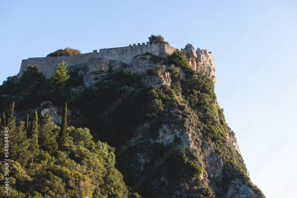 Angelokastro Castle near Palaiokastritsa and Krini, Corfu Island, Ionian sea, Central Corfu and Diapontia Islands, Greece, summer sunny landscape of Angelokastro byzantine fortress