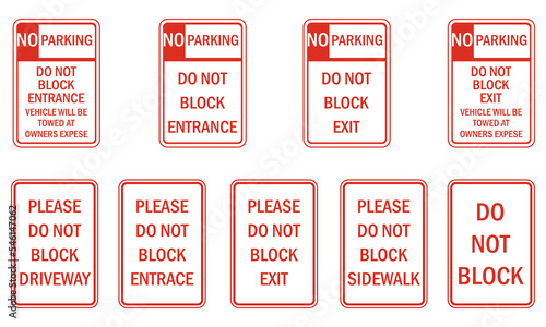 Do not block exit entrance sidewalk driveway sign set