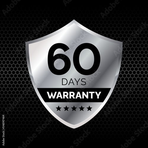 60 Days Warranty design silver color shield shape. for Badge, Label, Sticker, Logo, Icon, seal. Vector EPS 10