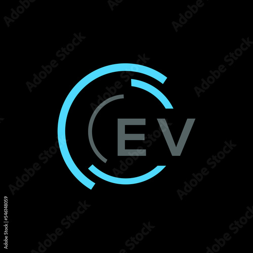 EV logo monogram isolated on circle element design template, EV letter logo design on black background. EV creative initials letter logo concept. EV letter design.

