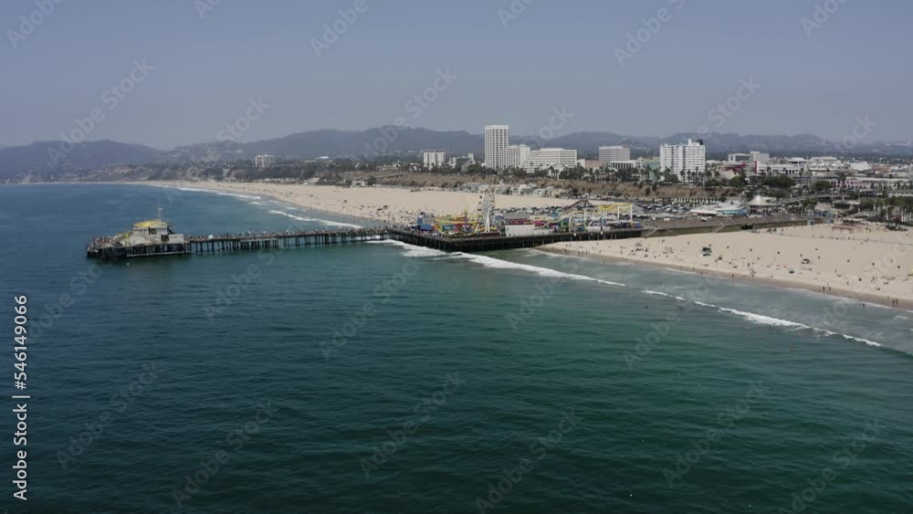Scenic aerial cityscape. Landmark of Santa Monica Pier on the beach in California, Los Angeles. Scenic aerial cityscape. Landmark of Santa Monica Pier on the beach in California, Los Angeles.