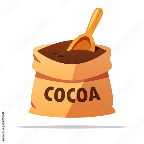 Cocoa powder in sack vector isolated illustration