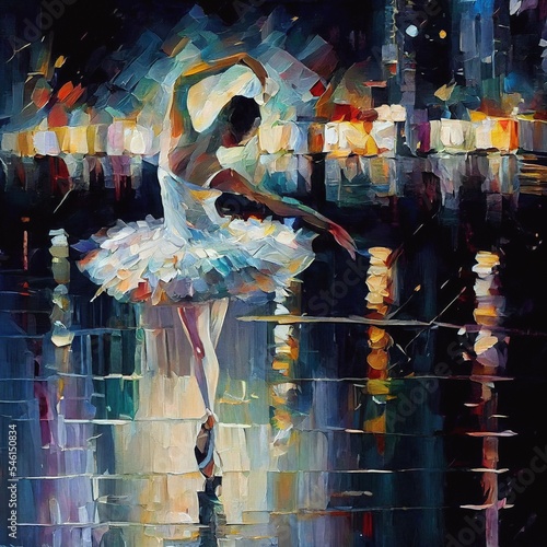 Stampa su tela dance ballet in the city streets at night oil paint acrylic art painting beautif