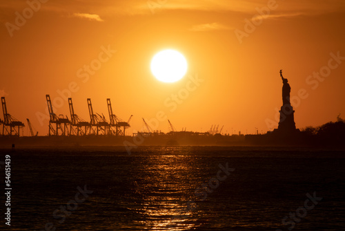 Sunset over the New York harbor