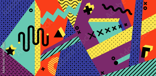 Bright background in memphis style. Pattern with geometric shapes for decor and design. vector illustration.