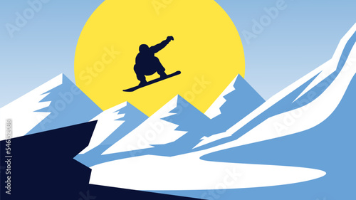blue man snowboard silhouette on winter sun background stock vector