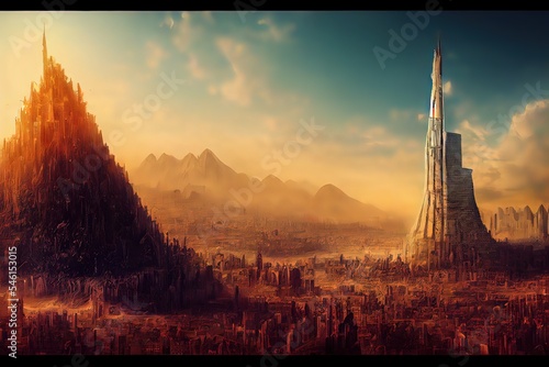 Fototapete Tower of Babel as religion concept, Digital art style, illustration painting