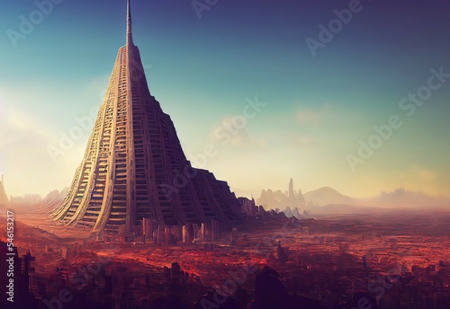Fotografiet Tower of Babel as religion concept, Digital art style, illustration painting