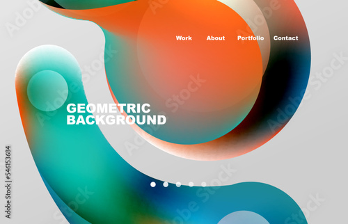 Landing page abstract liquid background. Flowing shapes, round design and circle. Web page for website or mobile app wallpaper