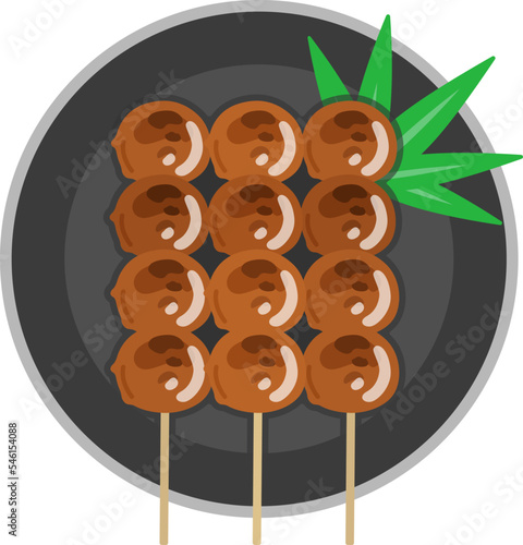 お皿に盛り付けた、みたらし団子のイラスト