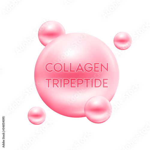 Collagen tripeptide. Vitamins skincare beauty. Main protein created connective tissues, cartilages, bones, nails, skin and hair. Medical and science concept. Vector EPS10.