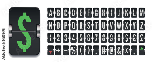 Flight info board to display stock exchange rates on finance market with mechanical airport flip scoreboard font Vector illustration