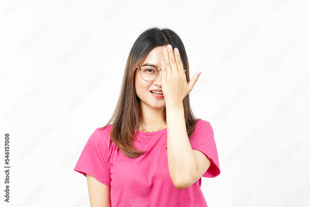 Smiling and Covering half face Of Beautiful Asian Woman Isolated On White Background Smiling and Covering half face Of Beautiful Asian Woman Isolated On White Background
