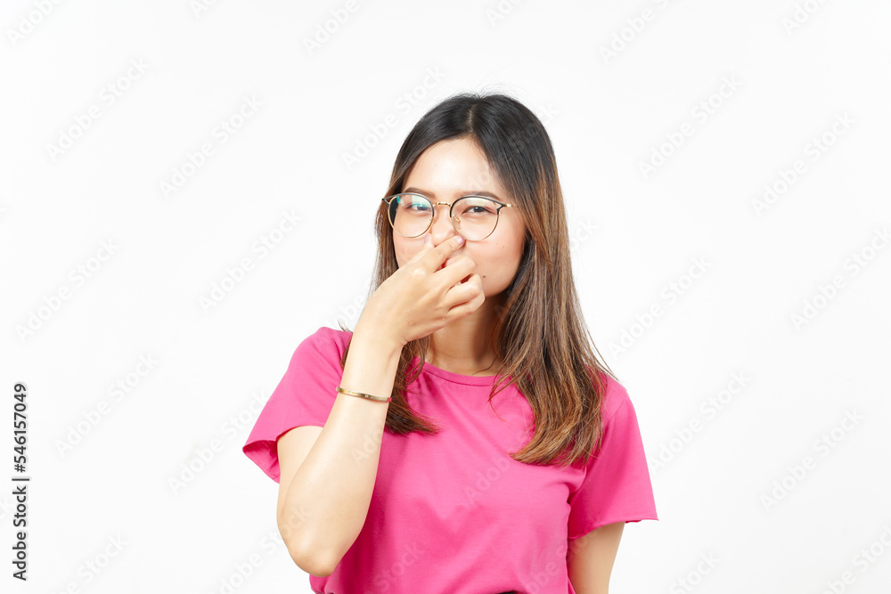 Smelling something stinky and disgusting Of Beautiful Asian Woman Isolated On White Background Smelling something stinky and disgusting Of Beautiful Asian Woman Isolated On White Background