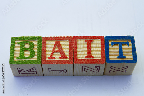 The word bait visually displayed on a clear background with copy space photo